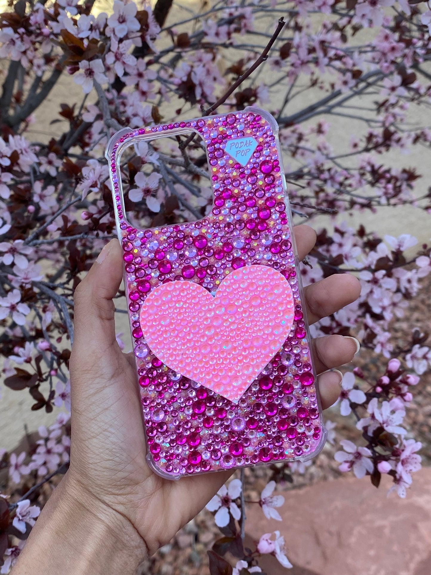 Pink heart w/ bling phone case