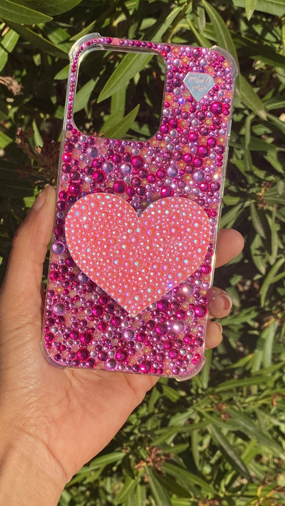 Pink heart w/ bling phone case